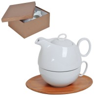 Набор &quot;Мила&quot;: чайник и чайная пара в подарочной упаковке, 22х22х12см,500мл и 300мл, фарфор, бамбук 
